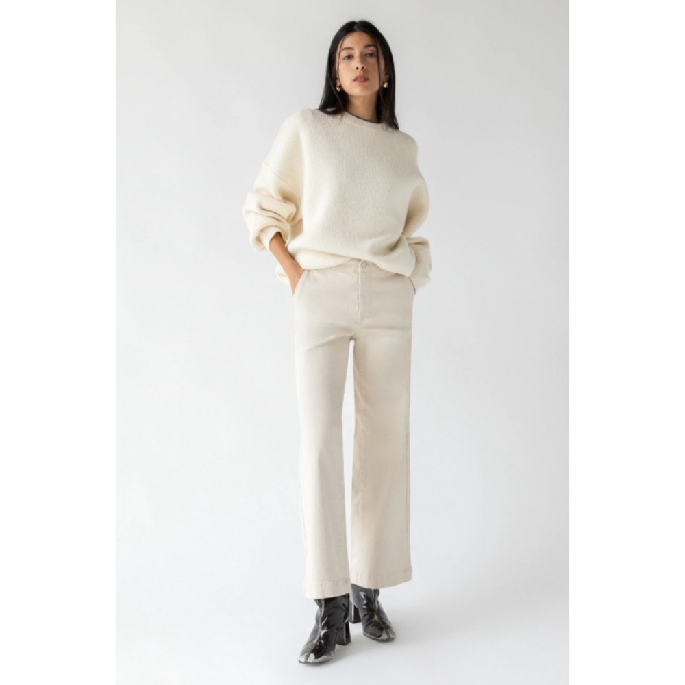 Oak + Fort Wide Leg Raw Hem Scandi Minimalist Pants‎ Cream Beige S/P